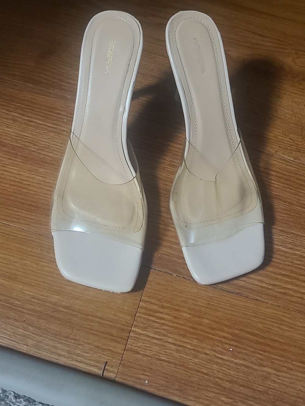 Forever 21 White Clear-Detail Square-Toe Slide Mules
